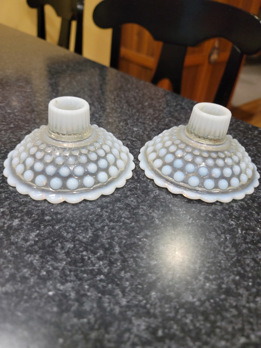 Vintage Style White Hobnail Milk Glass Candle Holders - Pair